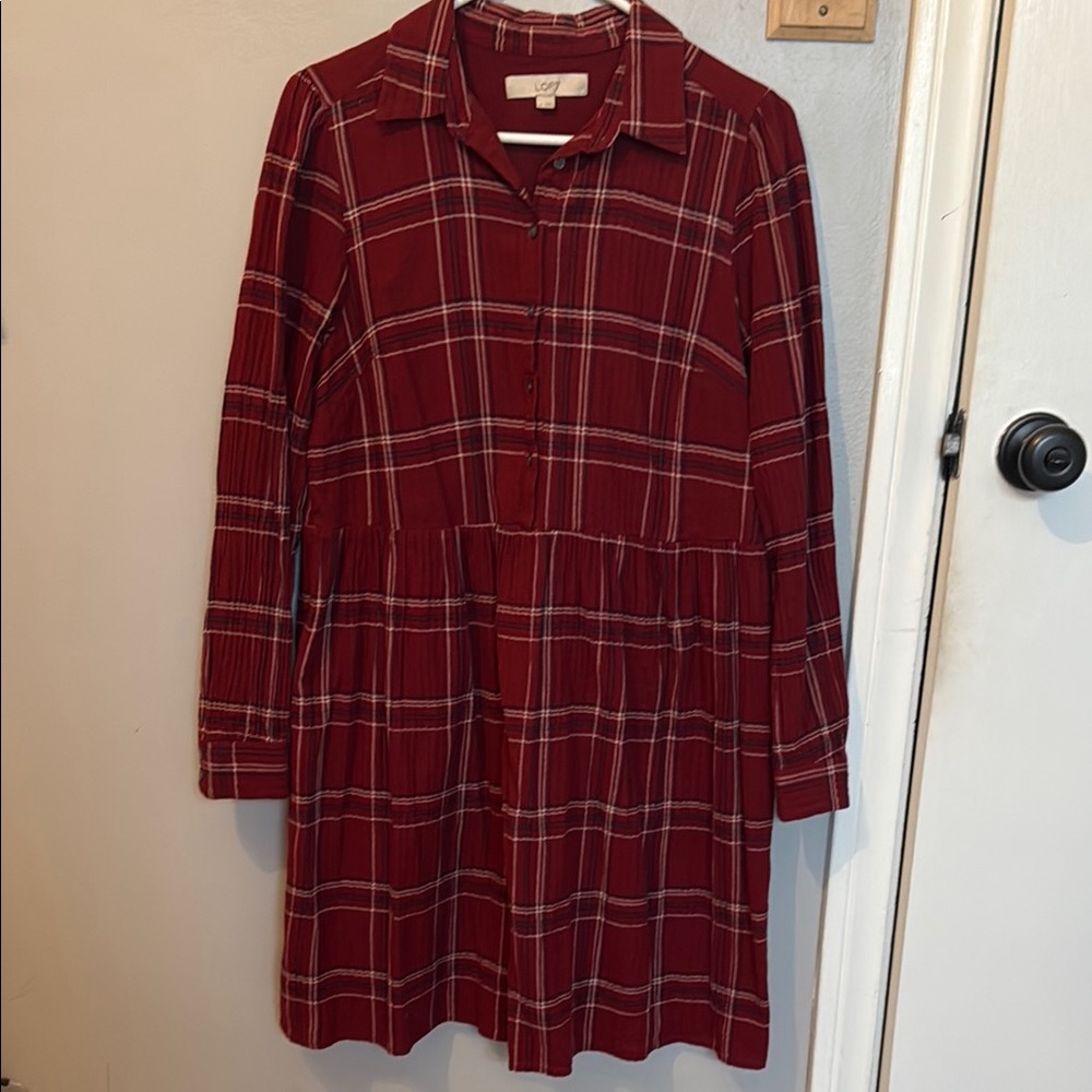 Red Plaid Long Sleeve Dress